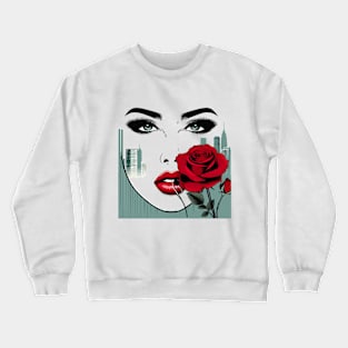 Lipstick Red Lips, Cute Rose Lady Crewneck Sweatshirt